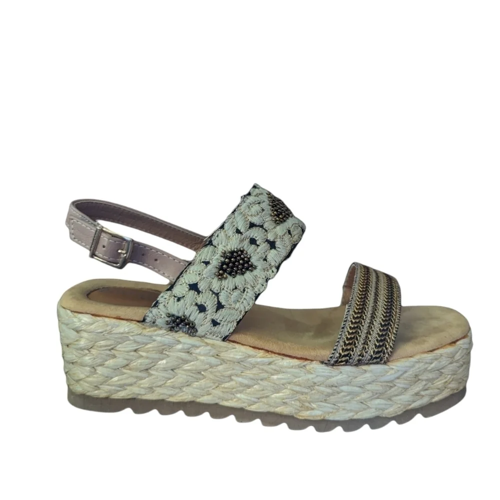 Patrizia by Spring Step Floral Stitched Wedge Heel Beaded Embellishments Size 8